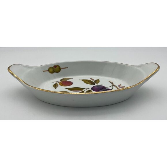 Royal Worcester Evesham Vale Gold Vintage 10 in Au Gratin  Oval Dish Fruit Theme - Picture 4 of 6